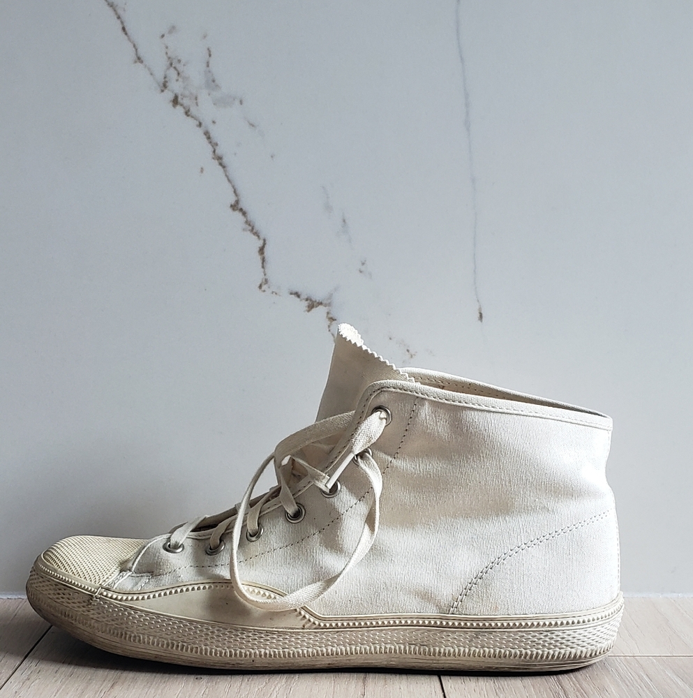 Tretorn Canvas High Top Sneakers Mens 9.5 Off White Retro Court Thrashed Shoes